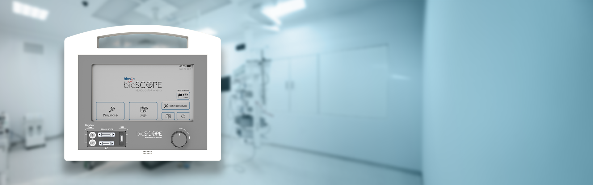 Neuromonitor intraoperator Bioscope x Biosys într-o sală de operație